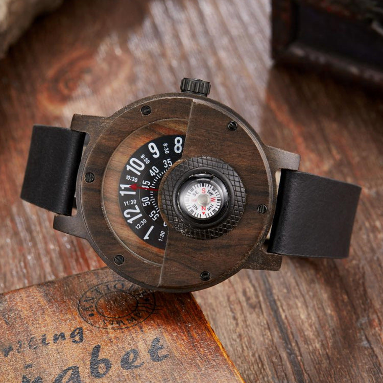 Multifunctional compass wooden watch