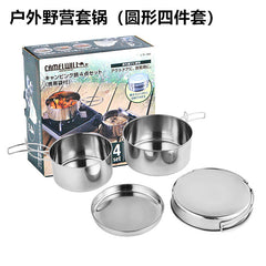 Outdoor Stainless Steel Cookware Suit Camping Portable Cookware Pot Set