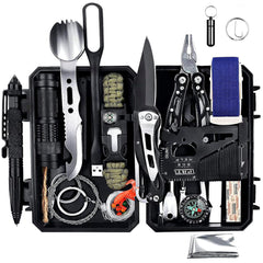 Emergency Survival Gear Kits 60 In 1, Outdoor Survival Tool With Emergency Bracelet Whistle Flashlight Pliers Pen Wire Saw For Camping, Hiking, Climbing